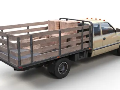 Dodge Ram 1996 3500 Light duty stake truck Low-poly 3D model