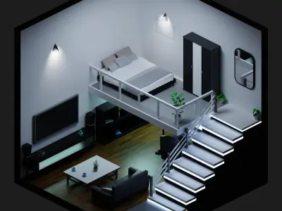 Interiors Pack-1 Low-poly 3D model Low-poly 3D model