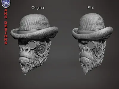 Gentlemen Gorilla Bas relief Art for CNC and jewelry 3D print model