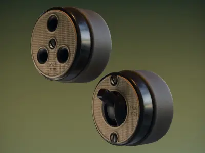Vintage Power Switch and Socket Low-poly 3D model