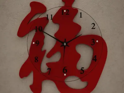Red Background Wall Clock 09 3D model