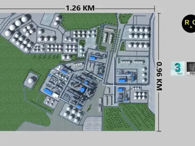 Complete Refinery Scene Low-poly 3D model