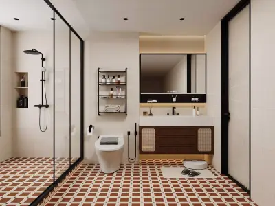 Warm Japandi Bathroom Suite 3D model