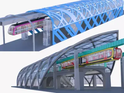 Elevated trains stations 3D Model Collection