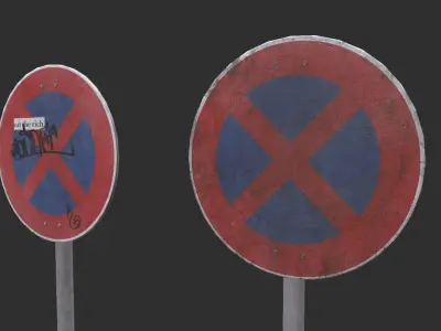 Lowpoly CITY TRAFFIC STREET SIGN No Stopping VR AR Games 3D PBR  Low-poly 3D model