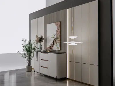 Sideboard with wall panel and flooring 19 3D model