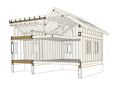 Frame house structure from parametric revit families 3D model