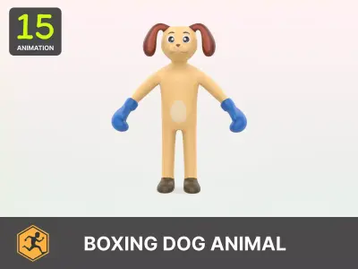 Boxing Dog Animal Animated  Low-poly 3D model