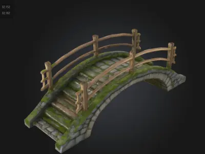 Stylized Fantasy Bridge Stone  Wood Game Asset Low-poly 3D model