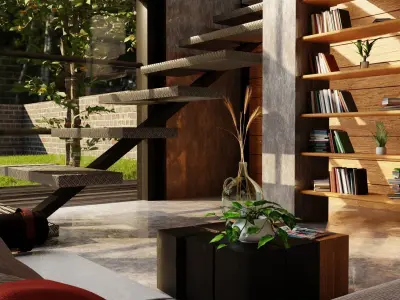 modern loft with interior and exterior 3D model
