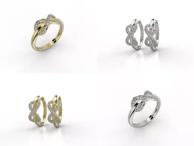 Set Tiffany diamonds infinite - Ring - Earring 3D Model Pack
