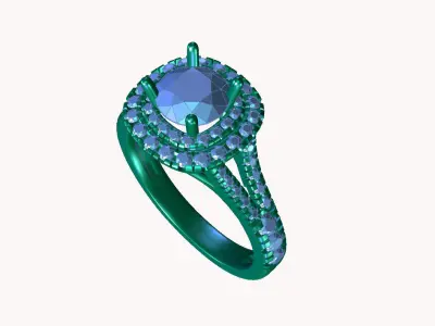 aj-032 diamond halo engagement ring 3D print model