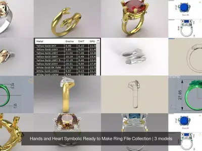 Hands and Heart Symbolic Ready to Make Ring File Collection 3D Model Pack