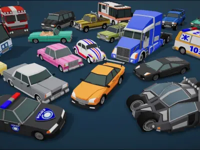 Low Poly Cars Pack 80 cars Low-poly 3D model