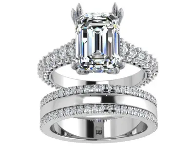 Emerald Diamond Ring With Band 4472 3D print model