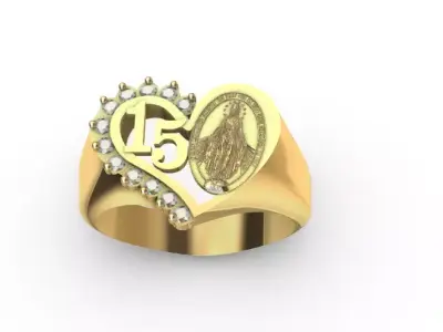Anillo De Quiceanera  con medalla virgen de la milagrosa 3D print model