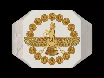 Square Signet Ring with Crowned Eagle Motif mr0302 3D print model