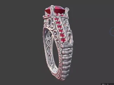 NARROW SCROLLWORK ENGAGEMENT RING WITH PAVE GEMSTONE 3D print model