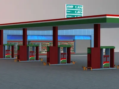 Gas Station Low-poly 3D model