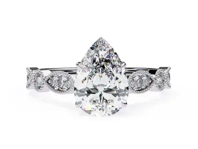 Pear Diamond Vintage Setting Solitaire Ring 3D print model