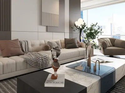 family 3D model of interior scene Living room 3D model Low-poly 3D model