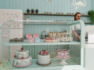 Cherry Blossom Cafe Blender Scene 3D model