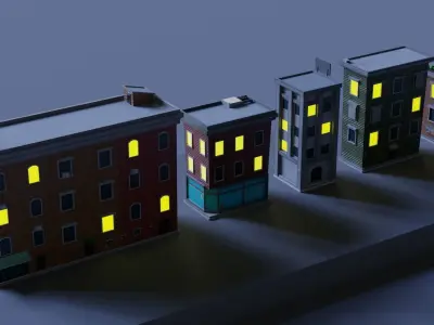 Stilized Buildings Low-poly 3D model