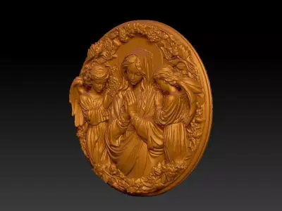 Virgin Mary and Angels Bas Relief 3D Model  3D print model