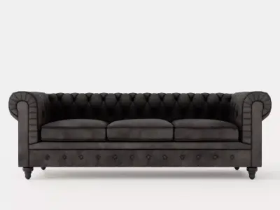 Chesterfield Luxury Velvet Sofa3 Seater Dark Gray Low-poly 3D model