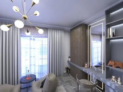 Bedroom modern with walls and bed 3D model