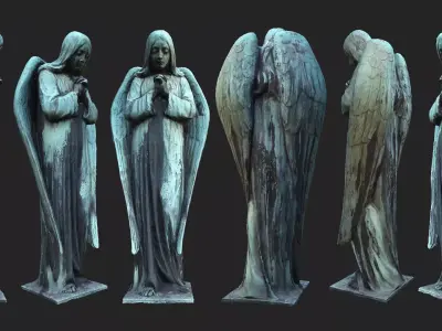 Old Angel Statue PBR Low-poly 3D model