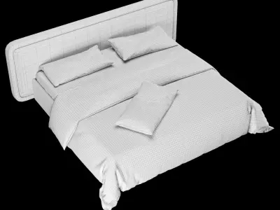 Bed with pillows and blanket 027 3D model