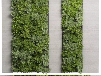 Vertical Wall Garden With Wooden frame  collection of houseplant 3D model