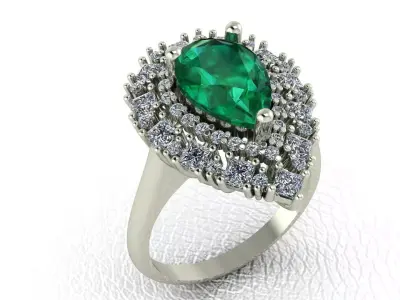 Pear shape Emerald Ring with Princess cut and Round diamonds 3D print model