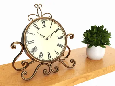 Floating Wooden Shelves with Decorations and Plants 3D model