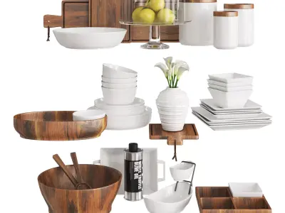 Kitchen Set Wood and White 3D model