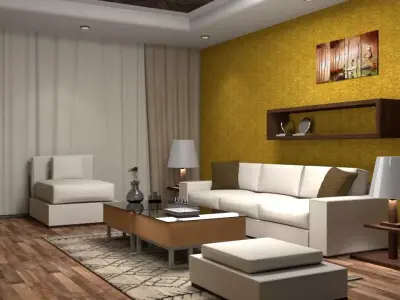 Sitting room Interior  Low-poly 3D model