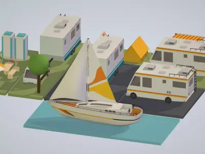 isometric transport holiday BBQ camping Low-poly 3D model