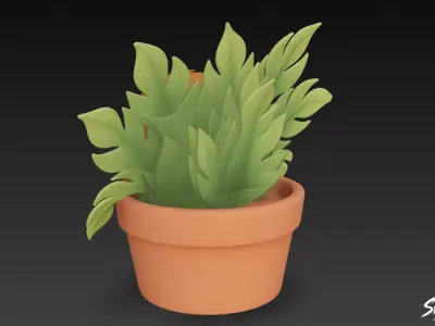 Sloth in Flower Pot Low-poly 3D model