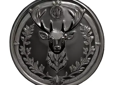 Ornate Silver Stag Head Emblem Low-poly 3D model