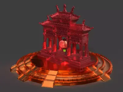 Chinese ancient archway gate  Low-poly 3D model