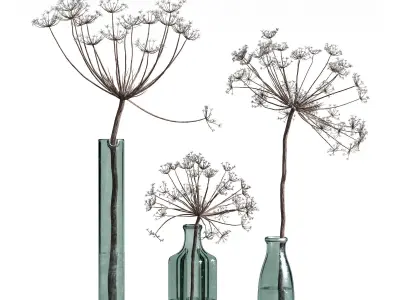 Indoor Plant Set 04-dry plants in glass vase 3D model