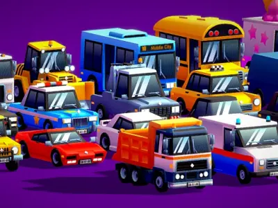 Cartoon Low poly Car Set - Vehicles Low-poly 3D models Low-poly 3D model