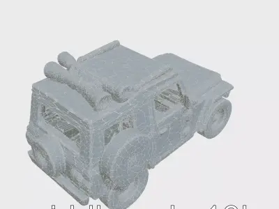 Cartoon Scout Jeep Toy with Binoculars and Skull Symbol Low-poly 3D model