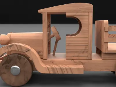 Wood toy truck Low-poly 3D model