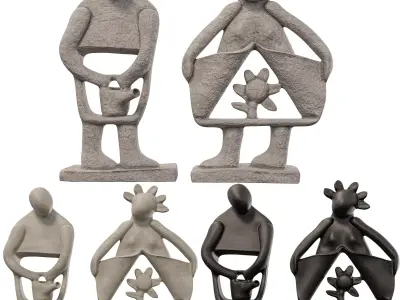 Stone Whimsical Couple Sculpture Set 3D model