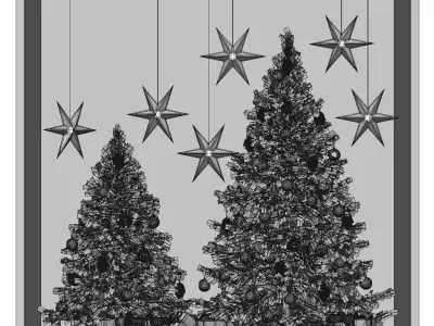 Christmas set 2 trees in window 3D model