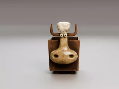 Stylized Bull Pencil Holder Low-poly 3D model