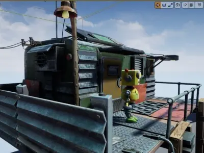 The Robot and his Shack Low-poly 3D model