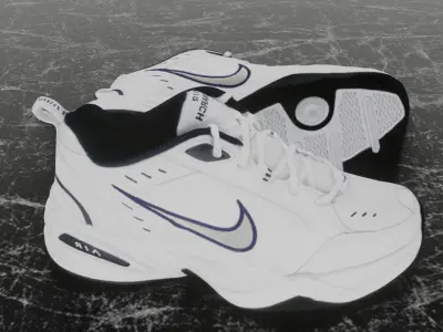 NIKE AIR MONARCH 4 WHITE NAVY 3D SHOES Low-poly 3D model